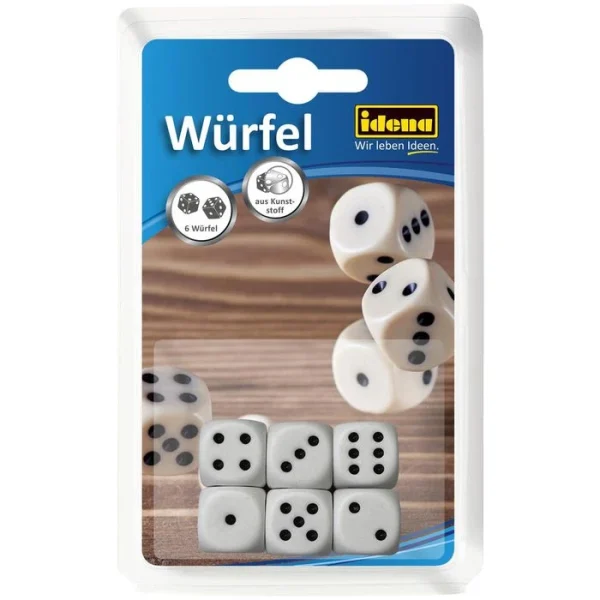 Idena Würfel 40211, Weiß, Augenwürfel, 16mm Kantenlänge, 6 Stück 1