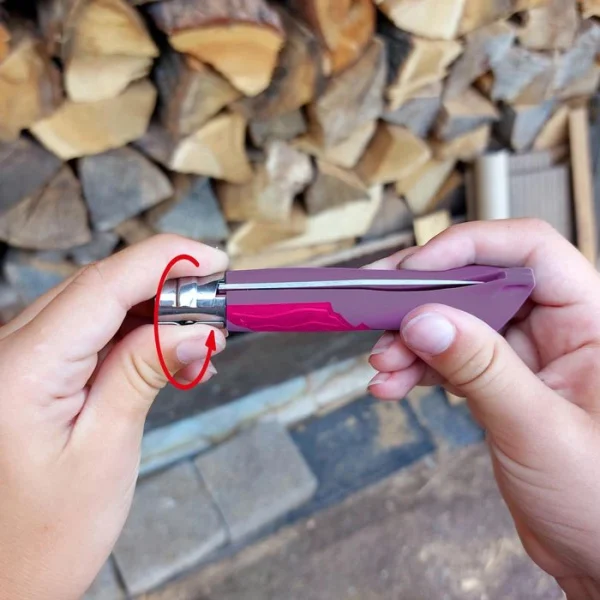 Opinel Klappmesser No.7 Outdoor Junior, Klingenlänge 7,5cm, Signalpfeife, Violett / Pink 5