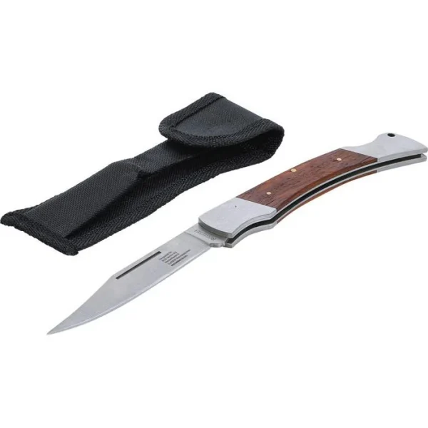BGS-technic Klappmesser Ranger DIY 2080, Klingenlänge 12 Cm, Holzgriff Und Nylon-Tasche 1