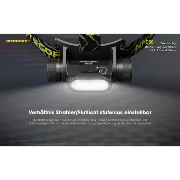 Nitecore Stirnlampe HC68 LED, 2.000 Lumen, USB, Akku, Rotlicht 4