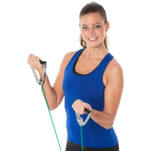 THERABAND Fitnessband Tubing, 1,4m, Super Starker Widerstand, Mit Festen Griffen 10