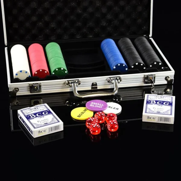 Nexos Pokerkoffer FP32501, 300 Chips, Aluminium-Koffer, 2 Decks, Dealer Button, Würfel 3
