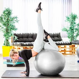 Movit Gymnastikball Dynamic Ball, 55cm, Belastbar Bis 500kg, Mit Pumpe, Silber 13