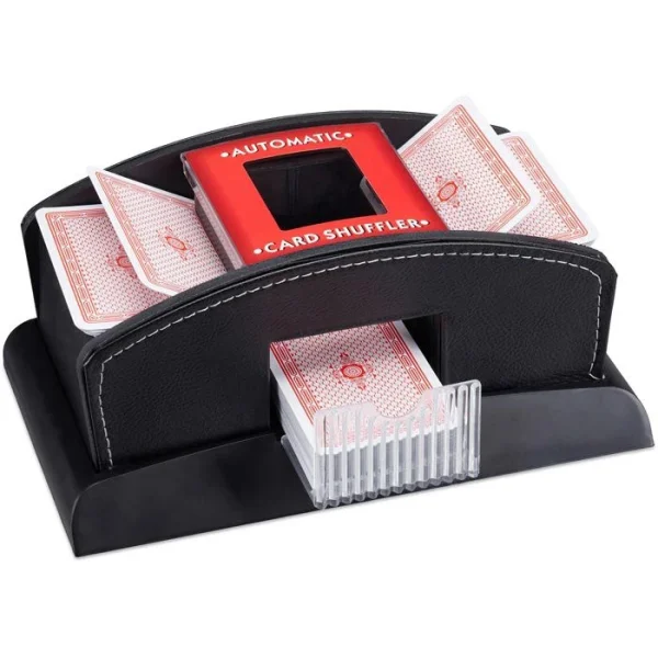 Relaxdays Kartenmischmaschine Lederoptik, Elektrisch, Kartenformat 6,3 X 9 Cm, Für 2 Decks 1