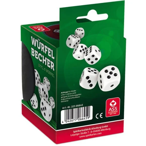 ASS Würfel Altenburger, Premium Würfelbecher-Set, Würfelbecher Aus Kunstleder Mit 6 Augenwürfeln 4