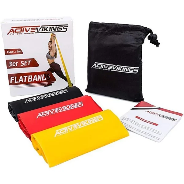 ActiveVikings Fitnessband Flatbands Set 2m, Leicht, Medium, Stark, 3 Stück 6