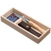 Opinel Klappmesser No.10 Inox Slim-Line, Set, Mit Leder-Etui, Klingenlänge 9,5cm, Olive, Braun 25