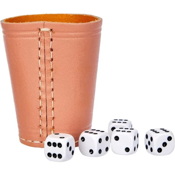 Piatnik Würfel 296659, Würfelpoker-Set, 5 Augenwürfel, Würfeltablett, Block & Lederbecher 4