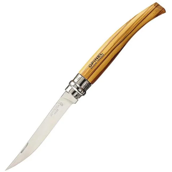 Opinel Klappmesser No.10 Inox Slim-Line, Set, Mit Leder-Etui, Klingenlänge 9,5cm, Olive, Braun 3