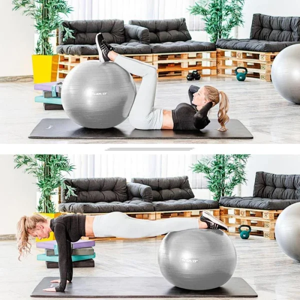 Movit Gymnastikball Dynamic Ball, 55cm, Belastbar Bis 500kg, Mit Pumpe, Silber 6