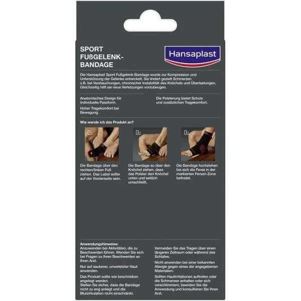 Hansaplast Fußbandage Sport, Sprunggelenk, Rechts & Links, Schwarz, Größe S/M 6