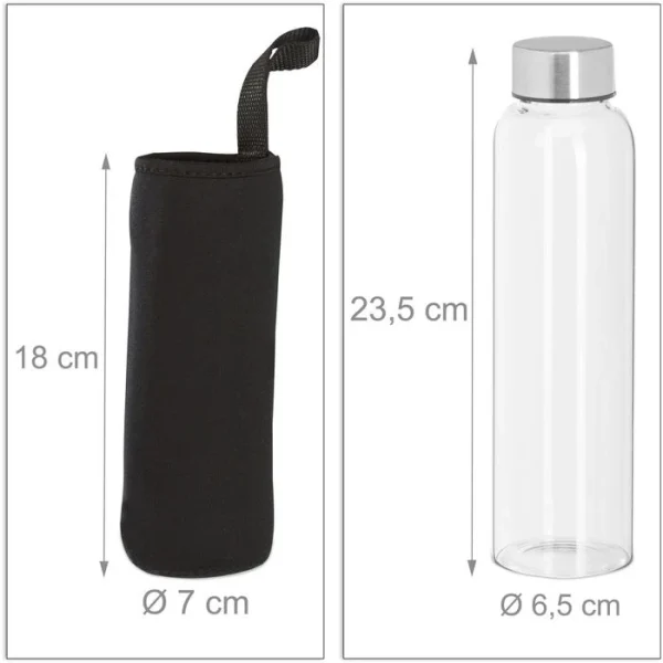 Relaxdays Trinkflasche 10029992, Mit Hülle, 0,5 L, Borosilikatglas, Transparent, Set, 6 Stück 5