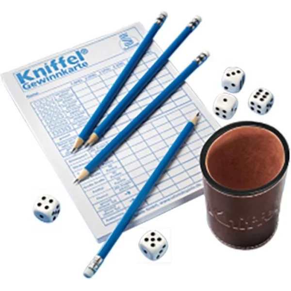Schmidt Spiele Schmidt Würfelspiel Kniffel Classic Line, Lederbecher, Großer Spielblock & Extragroße Würfel 6