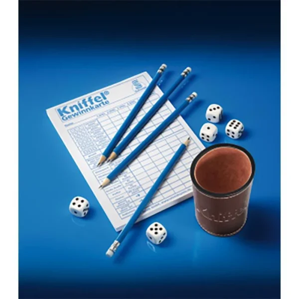 Schmidt Spiele Schmidt Würfelspiel Kniffel Classic Line, Lederbecher, Großer Spielblock & Extragroße Würfel 3