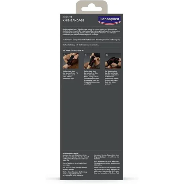 Hansaplast Kniebandage Sport, Schwarz, Mit Silikonring, Größe S/M 7