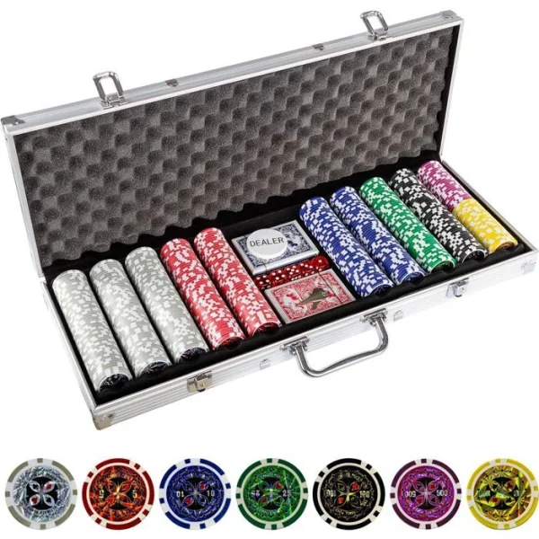 Maxstore Pokerkoffer 20030017, 500 Chips, Aluminium-Koffer, 2 Decks, Dealer Button, Würfel 3