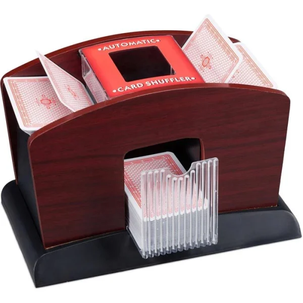 Relaxdays Kartenmischmaschine Holzoptik, Elektrisch, Kartenformat 6,3 X 9 Cm, Für 4 Decks 1