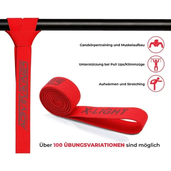 ActiveVikings Fitnessband Pull-Up Stoff, 1m, Sehr Leichter Widerstand, Rot, Loop 3