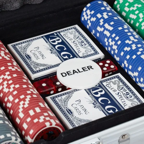 Relaxdays Pokerkoffer 300 Chips, Alu-Koffer, Abschließbar, 2 Decks, Dealer Button 5