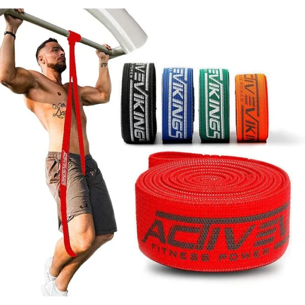 ActiveVikings Fitnessband Pull-Up Stoff, 1m, Sehr Leichter Widerstand, Rot, Loop 1