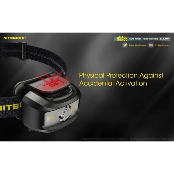 Nitecore Stirnlampe NU35 Dual Power LED, 460 Lumen, USB, Akku + Batterie, Rotlicht 8