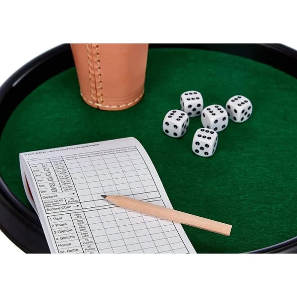 Piatnik Würfel 296659, Würfelpoker-Set, 5 Augenwürfel, Würfeltablett, Block & Lederbecher 6