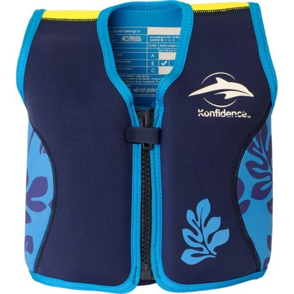 Konfidence Schwimmweste Neopren KJ14-B, Für Kinder, 2 – 3 Jahre, 12 – 20 Kg, Blätter, Blau 1