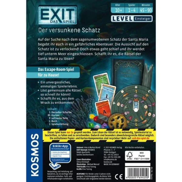 Kosmos Kartenspiel EXIT Der Versunkene Schatz, Ab 10 Jahre, 1-4 Spieler 3
