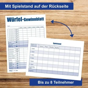 RNK Würfelspiel 5808 Würfelspiel-Gewinnblatt, Ab 8 Jahre, 2-8 Spieler, 111 Blatt, A6 15