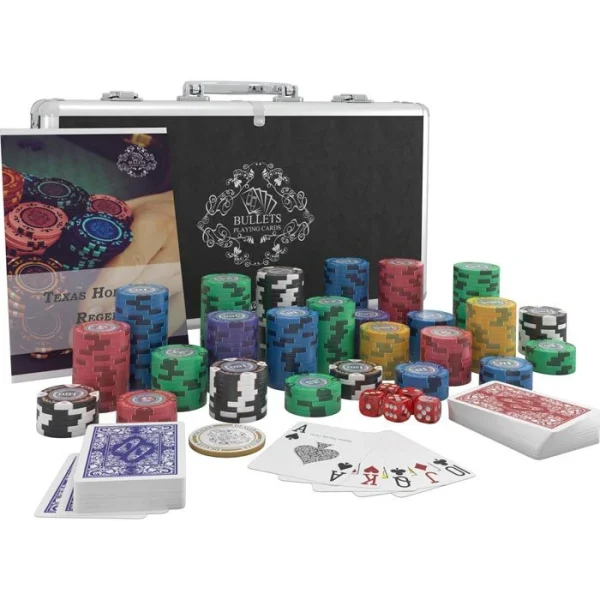 Bullets Pokerkoffer BG-PS-0007 Tony 300 Chips, Alu-Koffer, 2 Decks Plastikkarten, Dealer Button 5