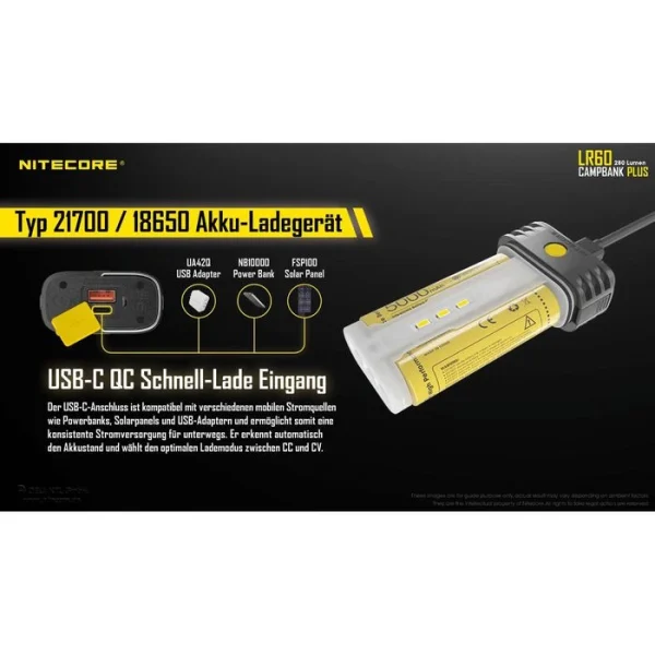 Nitecore Campinglampe LR60 LED Dimmbar, 280 Lumen, Akku, Magnet, Powerbank 7