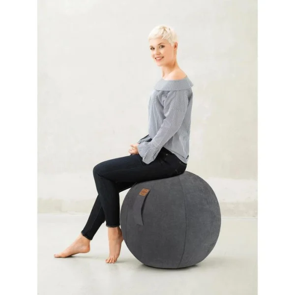 Sitting-Ball Sitzball ALFA 65cm, Veloursoptik, Büro, Ergonomisch, Anthrazit 4
