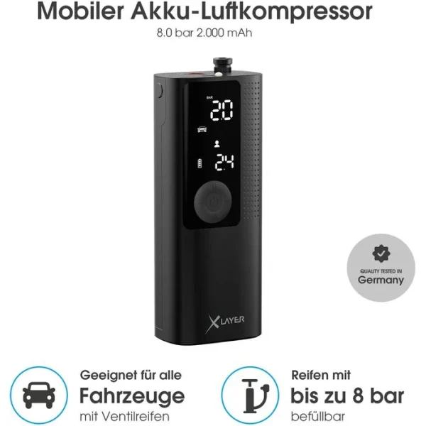 XLayer Luftpumpe 219008, Air Compressor, Akkupumpe, Mit Manometer 6