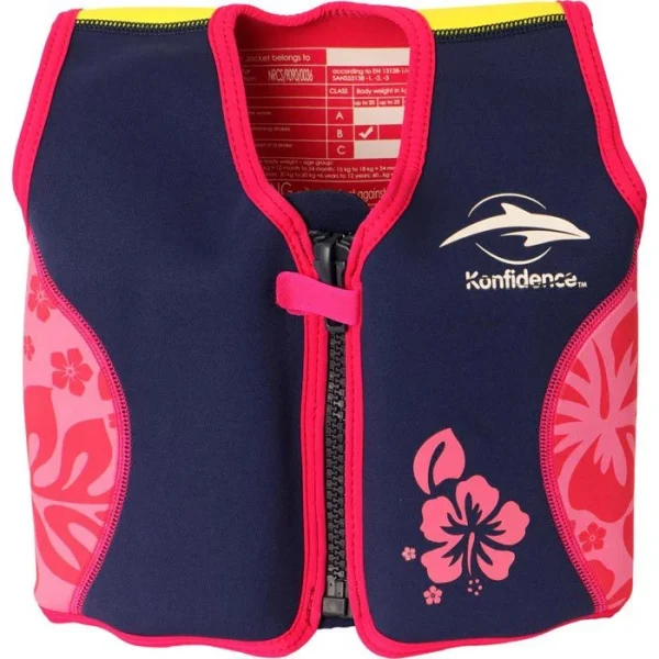 Konfidence Schwimmweste Neopren KJ05-B, Für Kinder, 1,5 – 3 Jahre, 12 – 16 Kg, Blumen,rosa 1