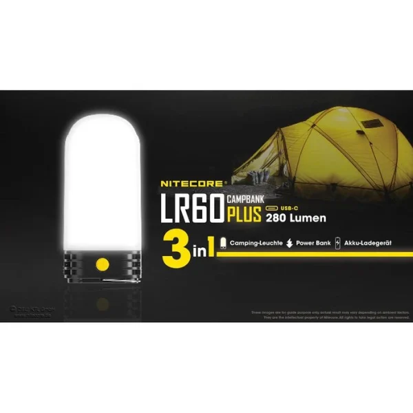 Nitecore Campinglampe LR60 LED Dimmbar, 280 Lumen, Akku, Magnet, Powerbank 3