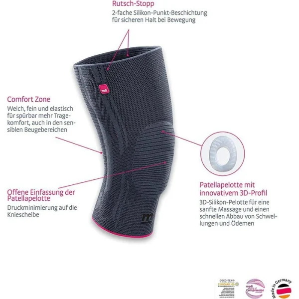 Medi Kniebandage Genumedi Komfort, Extraweit, Silber, Mit Silikonring & Haftband, Größe III 4