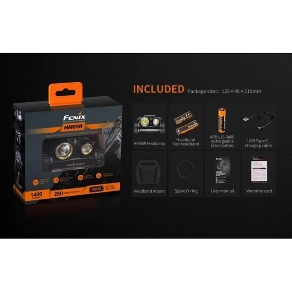Fenix Stirnlampe HM65R LED, 1.000 Lumen, USB, Akku 4