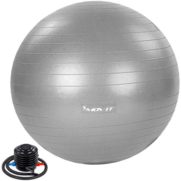 Movit Gymnastikball Dynamic Ball, 55cm, Belastbar Bis 500kg, Mit Pumpe, Silber 1