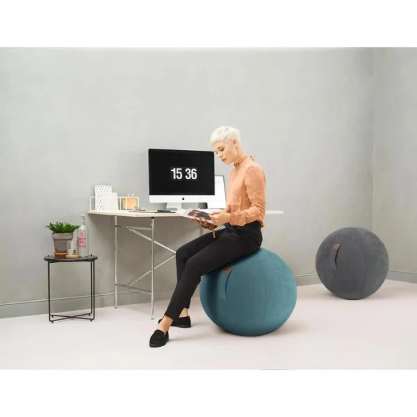 Sitting-Ball Sitzball ALFA 65cm, Veloursoptik, Büro, Ergonomisch, Anthrazit 5