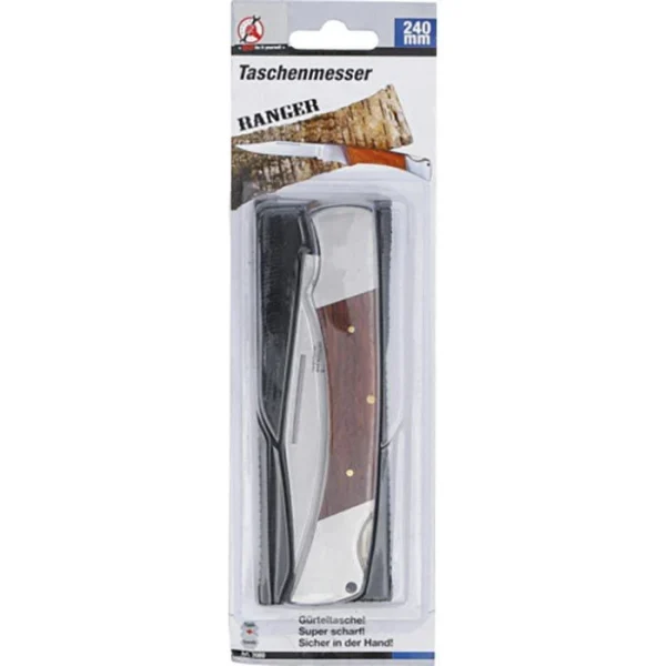 BGS-technic Klappmesser Ranger DIY 2080, Klingenlänge 12 Cm, Holzgriff Und Nylon-Tasche 3