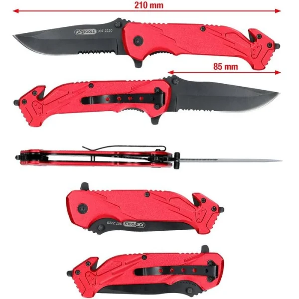 Ks Tools KS-Tools Klappmesser 907.2220, Klingenlänge 8,5cm, Aluminium, Rot / Schwarz 3