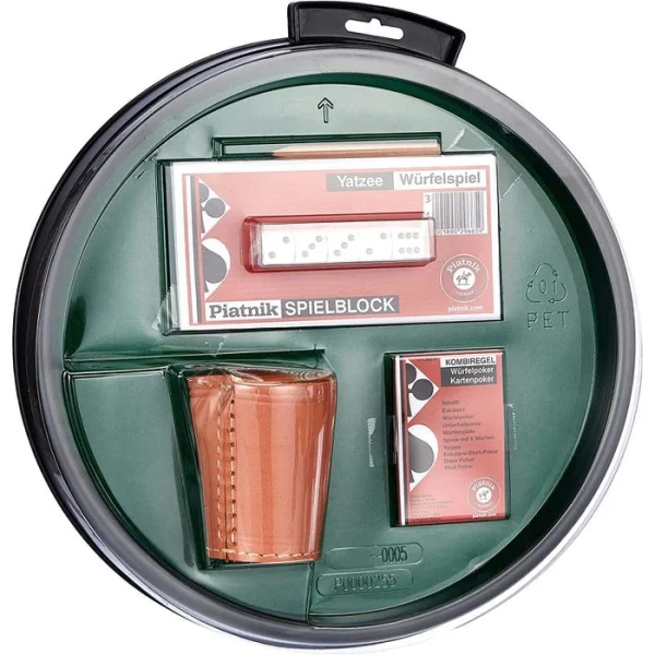 Piatnik Würfel 296659, Würfelpoker-Set, 5 Augenwürfel, Würfeltablett, Block & Lederbecher 3