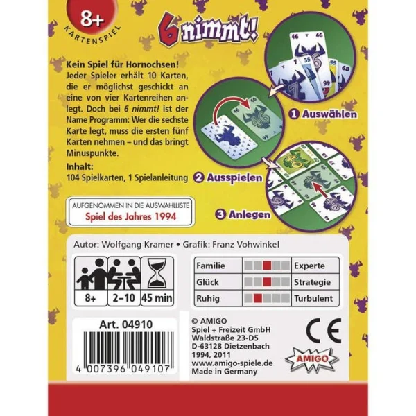 Amigo Kartenspiel 4910, 6 Nimmt!, Ab 8 Jahre, 2-10 Spieler 5