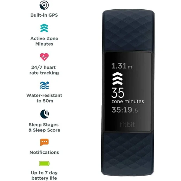 Fitbit Fitness-Tracker Charge 4 Stormblue, Pulsmessung, GPS, Bluetooth, OLED, Wasserdicht 3