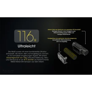 Nitecore Stirnlampe NU43 LED, 1.400 Lumen, USB, Akku, Rotlicht 18