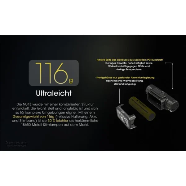Nitecore Stirnlampe NU43 LED, 1.400 Lumen, USB, Akku, Rotlicht 6