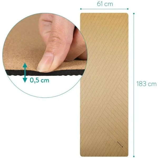 Navaris Gymnastikmatte Kork Linien, 183 X 61 X 0,5cm, Braun 6