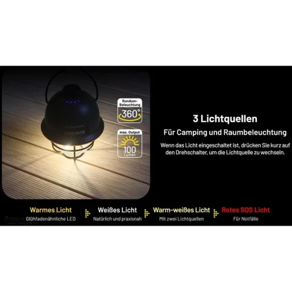Nitecore Campinglampe LR40 Weiß LED Dimmbar, 100 Lumen, Akku, USB, Powerbank 4