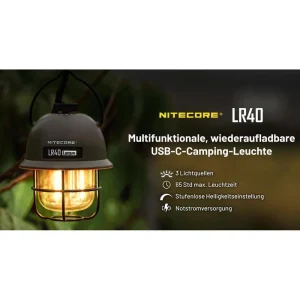 Nitecore Campinglampe LR40 Weiß LED Dimmbar, 100 Lumen, Akku, USB, Powerbank 12