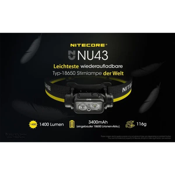 Nitecore Stirnlampe NU43 LED, 1.400 Lumen, USB, Akku, Rotlicht 3